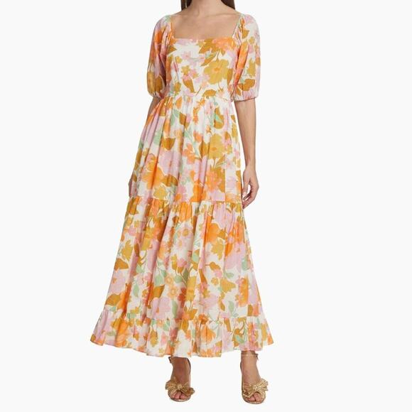 Mille Dresses & Skirts - MILLE Manon Floral Cotton Tiered Maxi Dress Puff Sleeve Smocked Tuckernuck